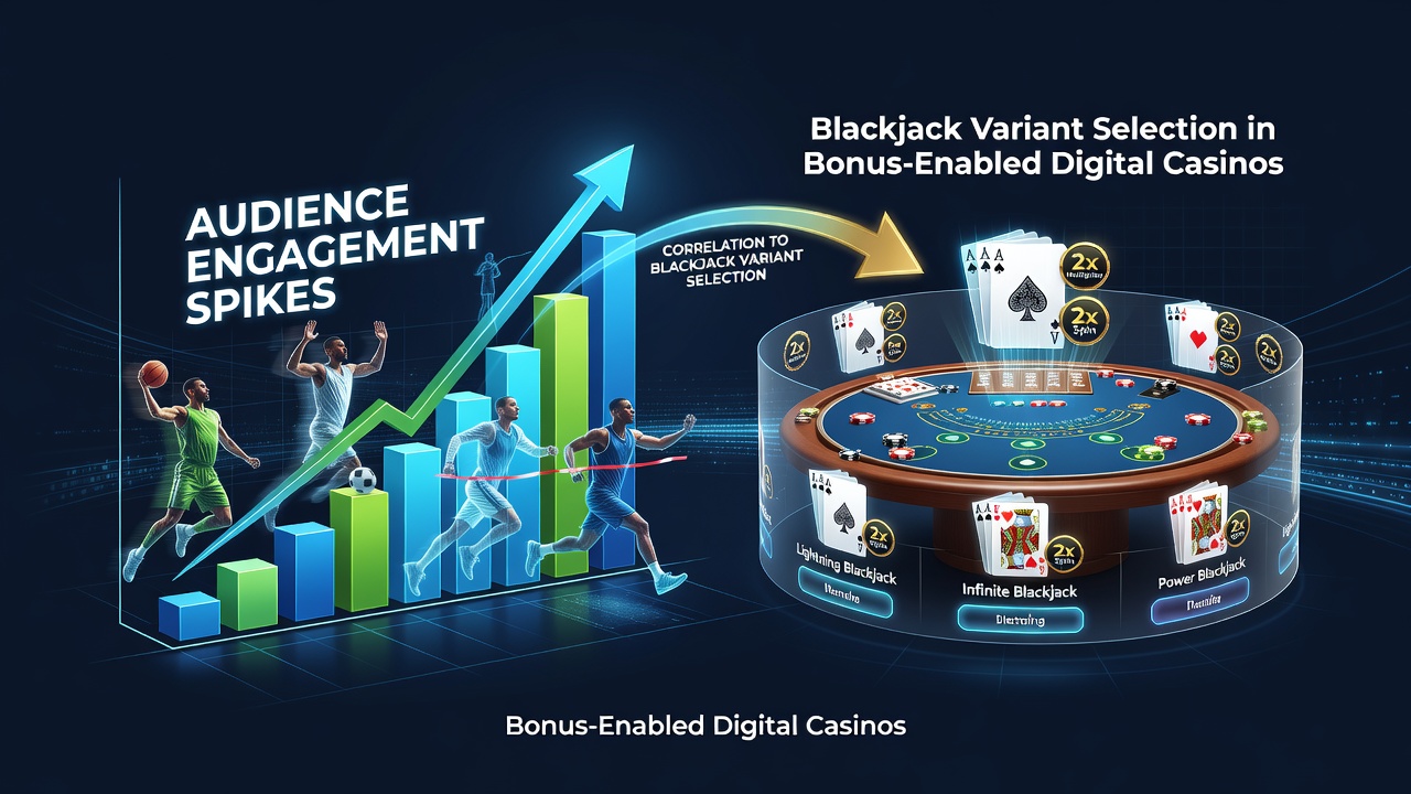 Graph showing audience engagement spikes during athletic events alongside blackjack variant selections in digital casinos