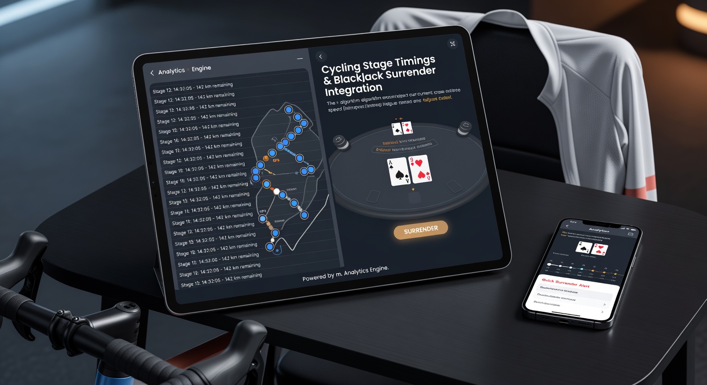 Interface showing cycling timing data integrated with blackjack surrender prompts and reward accumulators