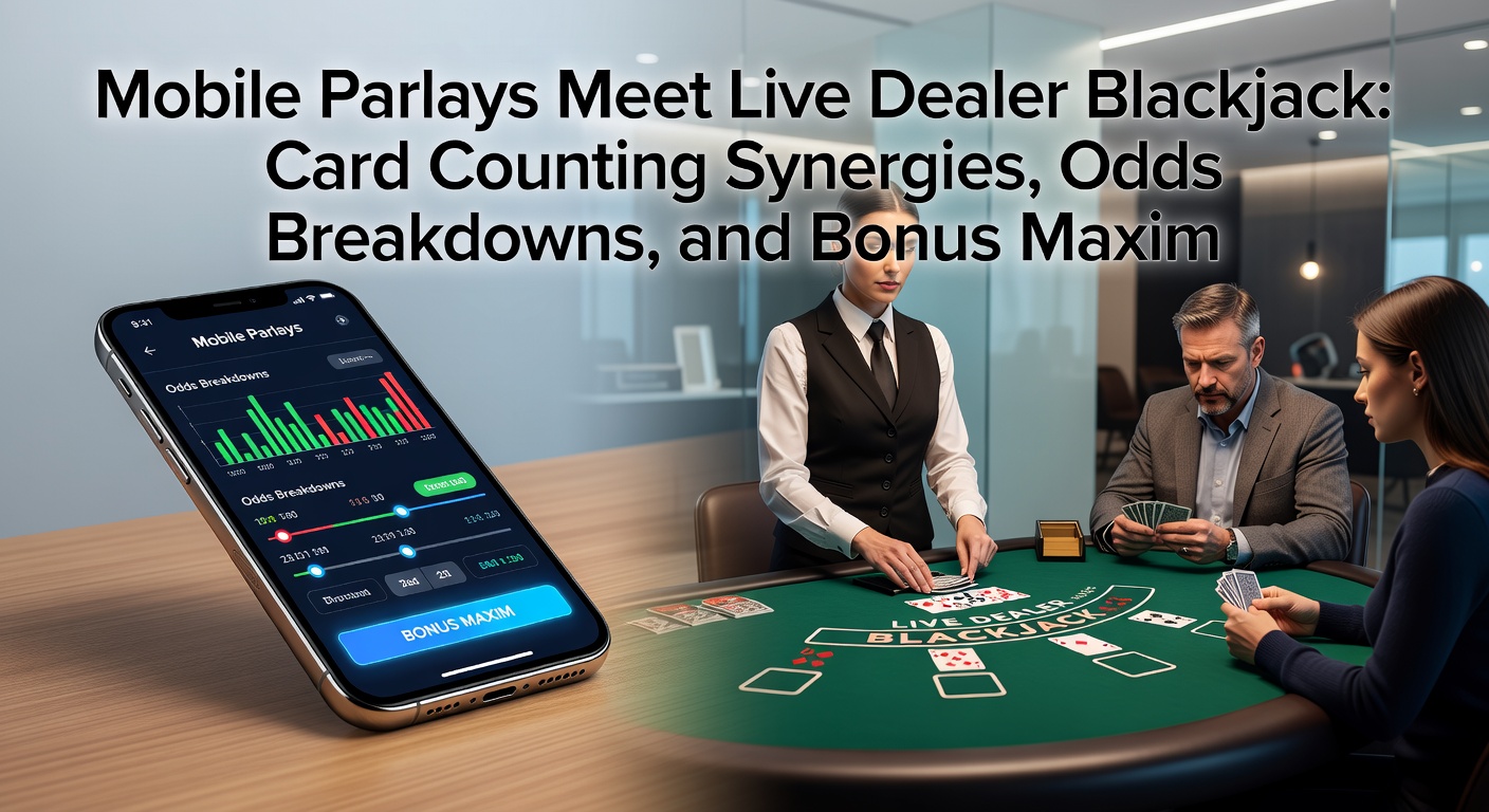 Close-up of a live dealer shuffling cards at a blackjack table, with a mobile parlay ticker overlay showing live odds updates