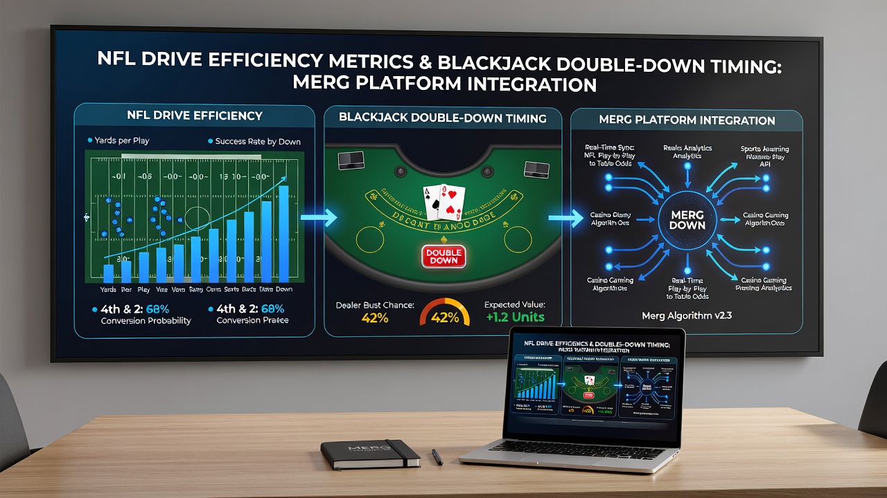 Split screen view of live NFL drive chart next to blackjack hand with double-down prompt active