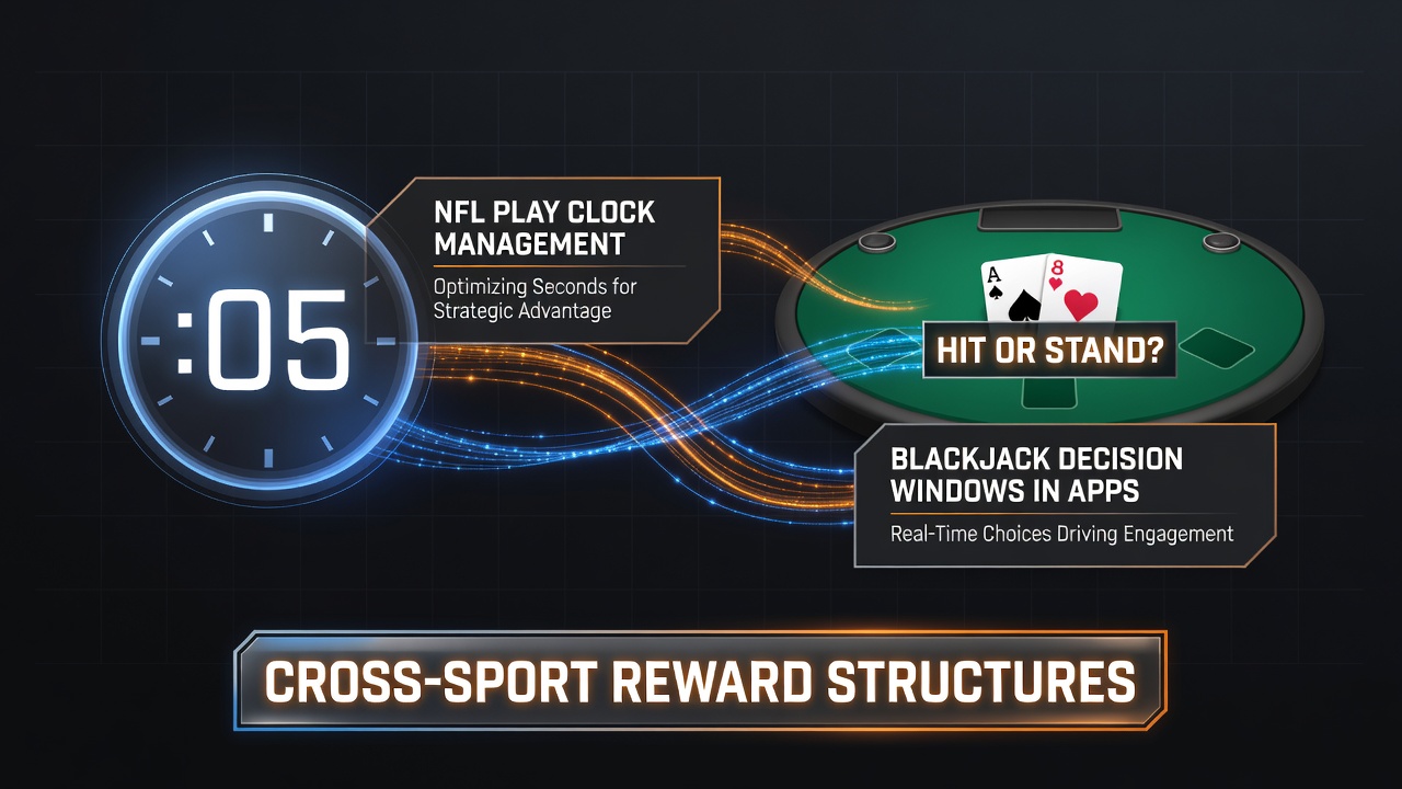 NFL play clock management visuals integrated with blackjack app interfaces showing decision timing overlaps