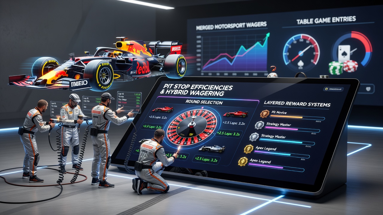Formula One pit crew executing a rapid tire change during a Grand Prix event