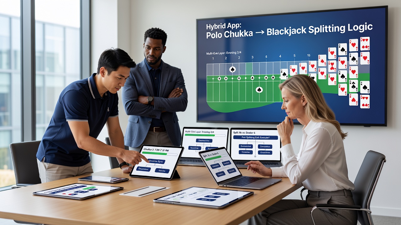 Mobile screen displaying blackjack table alongside polo chukka timer and accumulator progress bars