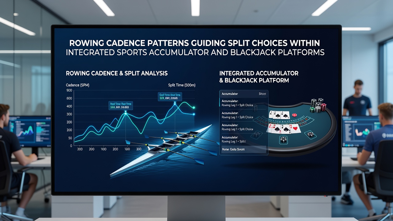 Rowing team maintaining steady cadence on water during competitive race with digital overlay showing stroke timing data