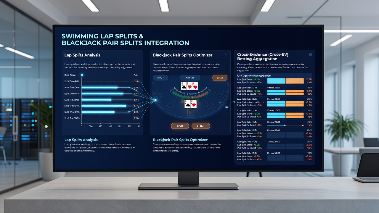 Close-up of mobile screen displaying swimming split graph next to active blackjack hand with pair split prompt