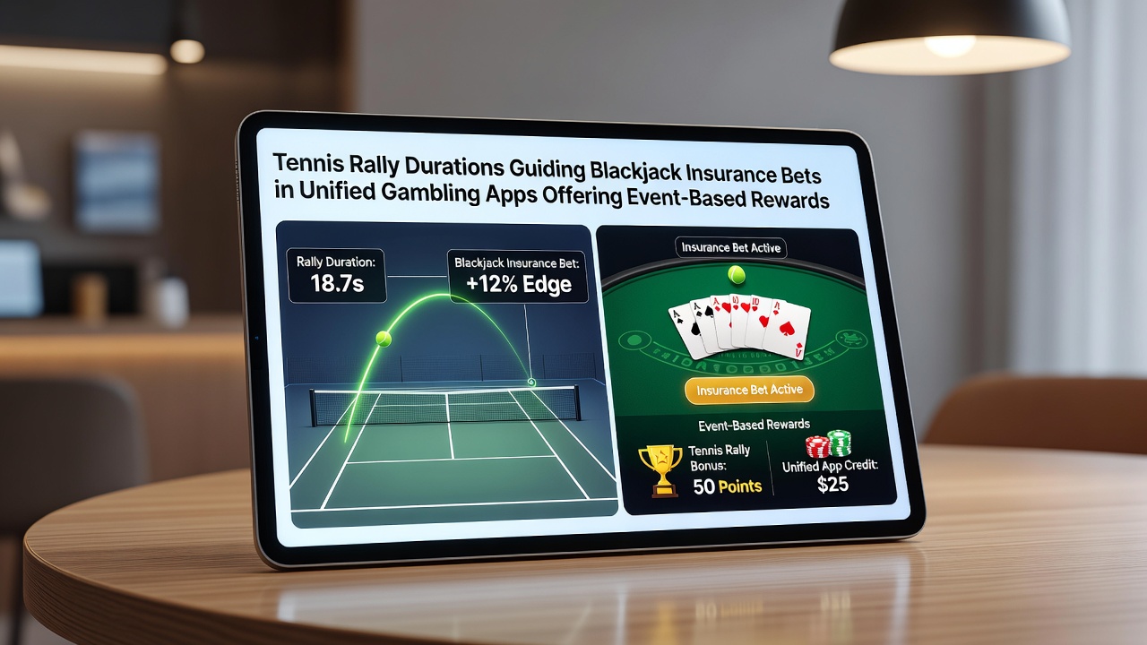 Tennis match statistics displayed alongside blackjack interface in a unified gambling application